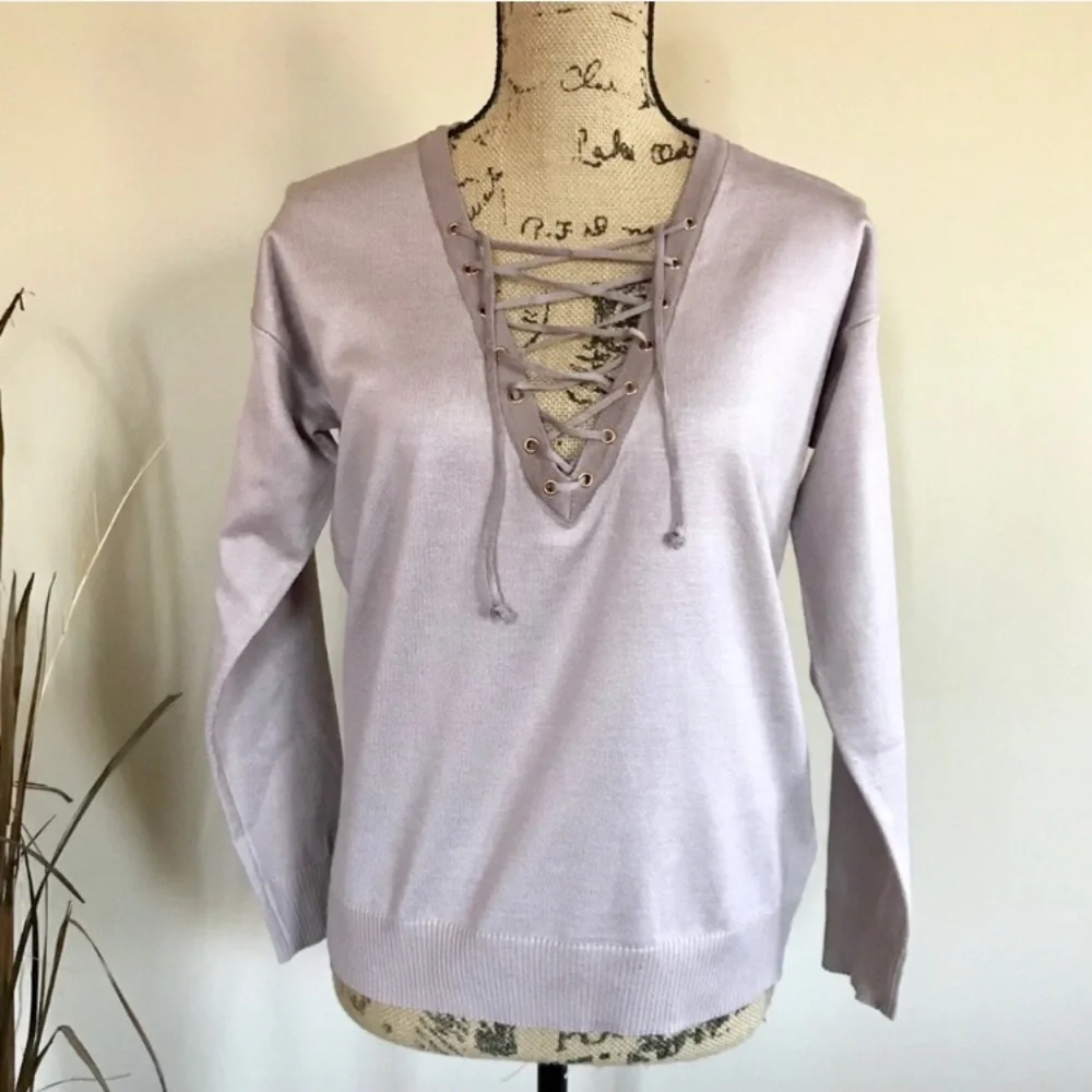 Lace up pullover sweater